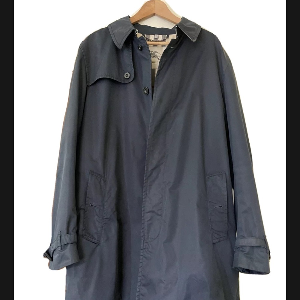 Burberry London Men Trench Coat Navy Blue Single Breast Sz 54